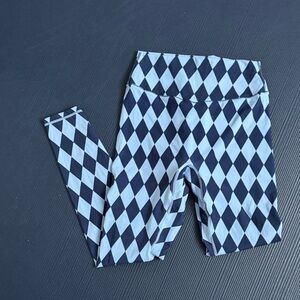 BuffBunny Harlequin Pattern Leggings in Navy and Light Blue, Medium